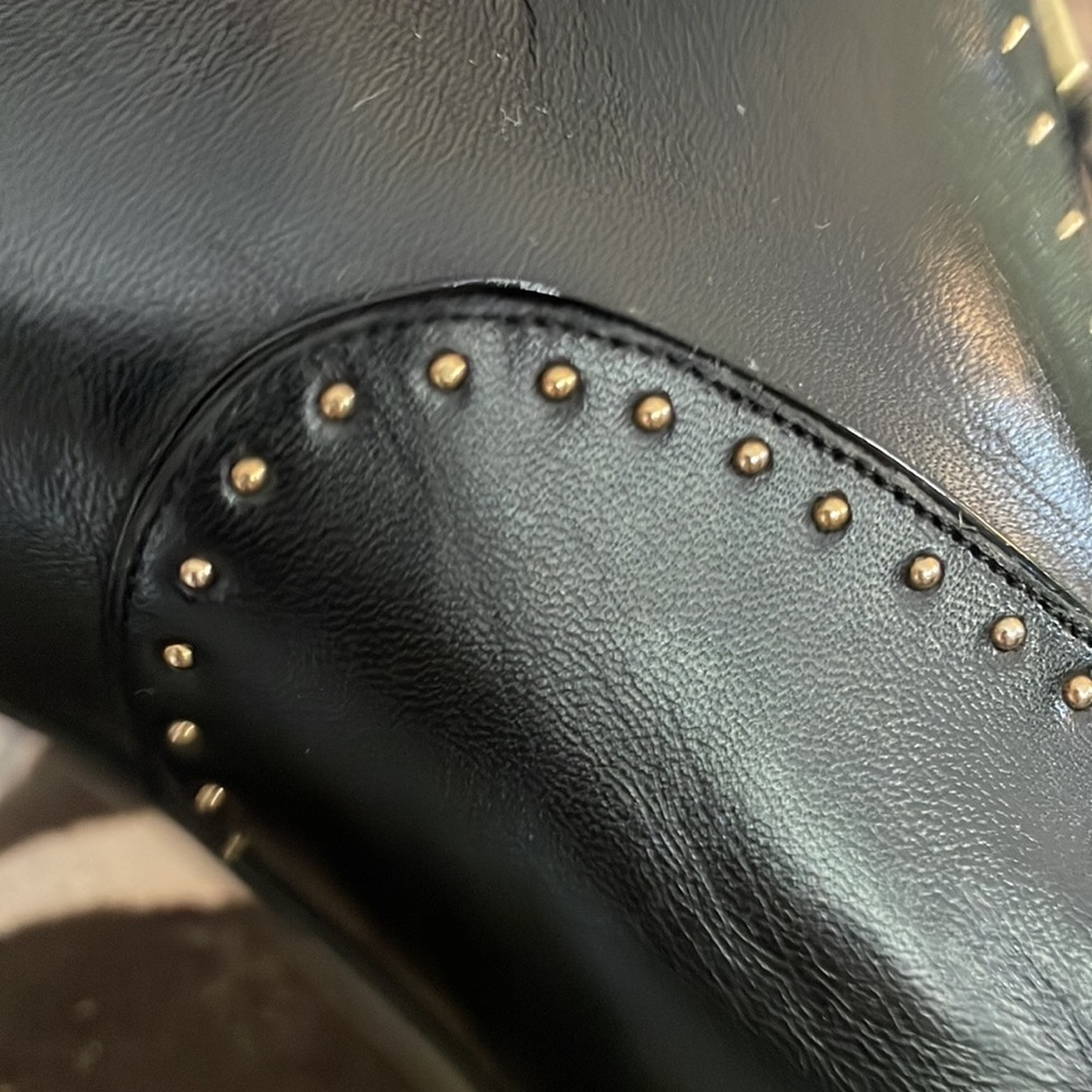 Alexander McQueen Blk Smooth & Patent Leather Gold Studded Platform Heels 38.5 - Picture 11 of 12